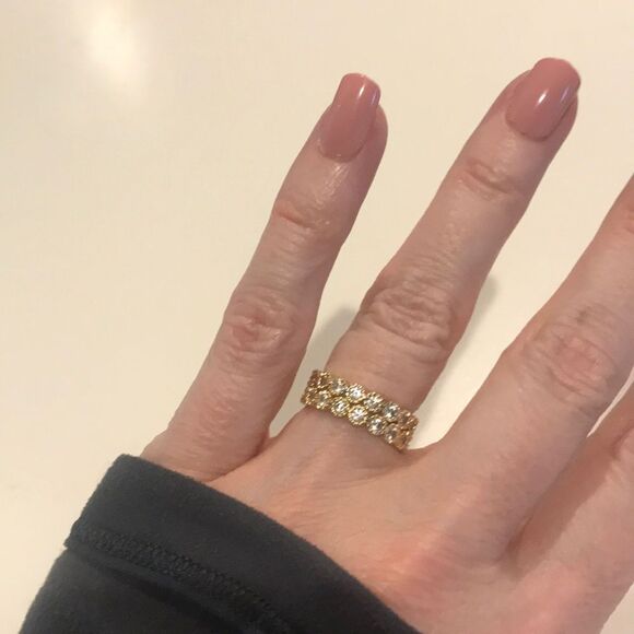 2 ETERNITY RINGS STACK SIMULATED DIAMOND COSTUME CZ GOLD TONE - Picture 2 of 7